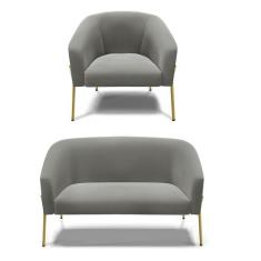 Sofá Namoradeira e Poltrona Pé de Ferro Dourado Stella Suede Grafite D