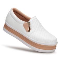 Tênis Slip On Sapatenis Feminino Zíper Sola Plataforma Flat Leve Moda 