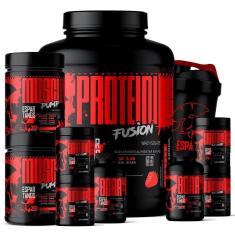Kit Whey Protein Fusion 1,8 Kg + 2 BCAA + 2 Creatina + 2 Glutamina + 2 Pré Treino  + Shaker-Unissex