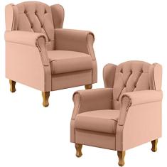 Kit 02 Poltronas Decorativas Para Sala de Estar Yara P02 Linho Rosê - Lyam Decor