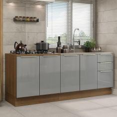 Kit com 2 Balcões de Cozinha Madesa Lux 4 Portas 3 Gavetas (Sem Tampo e Pia) - Rustic/Cinza