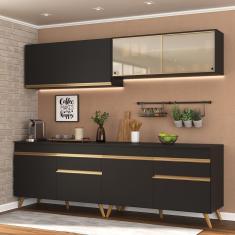 Armário De Cozinha Compacta 240cm Multimóveis Preto/dourado