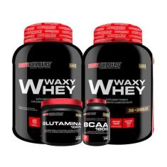 Kit 2X Whey Protein Waxy Whey 2Kg + Glutamina 500G + Bcaa 1800 120 Cáp