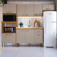 Cozinha Modulada Compacta Fidelitá Mariana 4 Peças 245cm 12 Portas 1 Gaveta Sem Tampo Freijó/Camurça