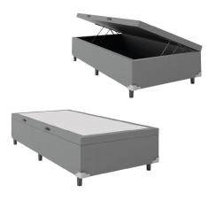Cama Box Com Baú Solteiro 0,88m Com 41cm De Altura Prince Cinza Cinza