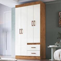 Guarda-roupa 30204 4 Portas 2 Gavetas e 2 Prateleiras Rosário Off White/ Nogueira