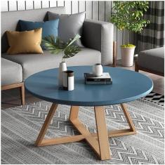 Mesa de centro redonda moderna, mesas de centro de encaixe, mesa lateral com extremidades de sofá, placa de MDF e pernas de madeira, para sala de estar, quarto, varanda, escritório, canto