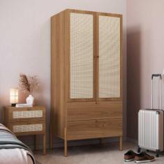 Guarda Roupa c/ 2 Portas e 2 Gavetas 180x80cm Pés em Madeira - Artesan