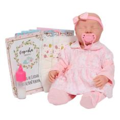 Boneca Reborn 100% Silicone Olhos Fechados Enxoval 11 Itens - Cegonha 