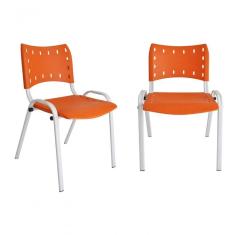 Kit 2 Cadeiras Iso para Escola Escritório Comércio Laranja Base Branca