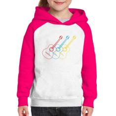 Moletom Infantil Violão Cores - Foca na Moda, Branco, Rosa, 14