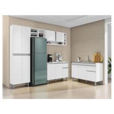 Cozinha Ambiente Vanessa E Balcão De Pia Tatiane 120 Cm Branco Brilho 