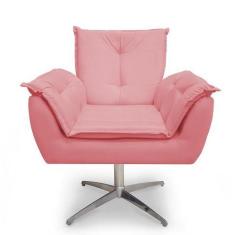 Poltrona Decorativa Opala Base Giratória  Cromada Alumínio  Rosa - Cas
