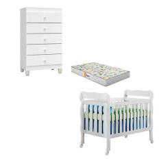 Berço Americano Lila com Colchão Gazin e Cômoda Gaveteiro Ternura Baby