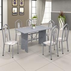 Conjunto De Mesa 140x75cm Tampo Granito Com 6 Cadeiras Bianca