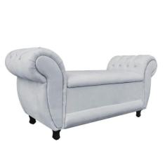 Recamier Com Baú Grécia 195cm Namoradeira Calçadeira Suede Cinza - DRO