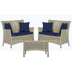 2 Sofá Área e Mesa Igapó Alumínio Pintura Preta Corda Náutica Estofado Impermeável Almofada 10 Trama