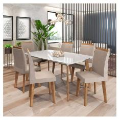 Conjunto de jantar Jade Off White Com 6 Cadeiras Diamante Pena Caramelo Oblongo - RV Móveis