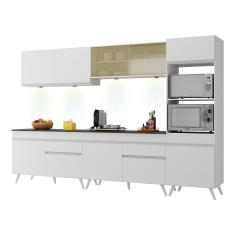 Armário De Cozinha Compacta 302cm Com Leds Veneza Up Multimóveis V2014 Branco Branco