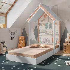 Mini Cama Casinha Montessoriana Home Branca Pura Magia Branco/Marrom Claro