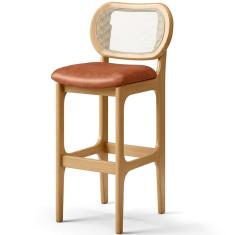 Banqueta Alta Betta Fixa L02 Madeira Maciça Taeda Assento Courino Camel Lyam Decor