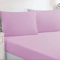 Jogo De Cama Malha Lençol 100% Algodão Gran Moratta 3 Peças Casal - Rosa Bebê