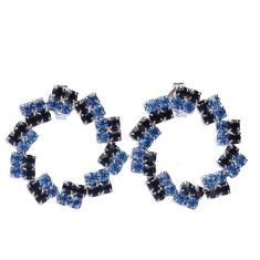 Brinco Redondo Com Cristais Azul E Preto Folheado A Metalico