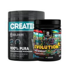 Kit: Creatina Monohidratada Pote 300g 100% Pura + Pré Treino Evolution 300g - Soldiers Nutrition-Unissex