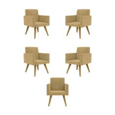 Kit 05 Cadeiras Poltronas Decorativa - Escritório - Recepção Cor:capuccino