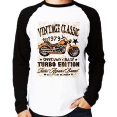 Camiseta Raglan Vintage Classic Moto Manga Longa - Foca na Moda, Branc