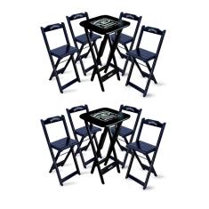 Kit 2 Conjuntos De Mesa Bistrô Dobrável Jack Daniel's Com 4 Banquetas De Madeira Preta