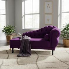 Recamier Decorativo Divã Larissa Lado Esquerdo Suede Roxo Pés Madeira 