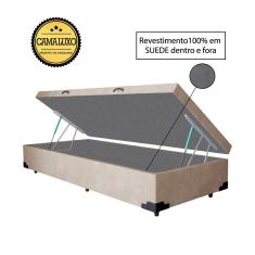 Cama Box Baú Luxo Blindado Solteiro AColchoes Suede Bege 41x88x188