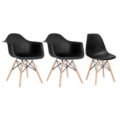 Loft7, Conjunto 2 x cadeiras Eames DAW com braços + 1 cadeira Eiffel DSW - Preto