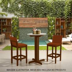 Kit 2 Banquetas Alta Luxo Pérola com Encosto Estofada em Veludo Terracota Madeira Maciça Imbuia