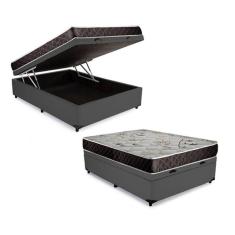 Cama Box Baú Casal Conforto Sintético Cinza + Colchão Casal Conforto Espuma D33  28x138x188