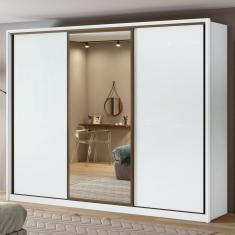 Guarda Roupa Casal com Espelho 3 Portas de Correr 6 Gavetas 270,5cm Spazio Glass Espresso Móveis  Branco