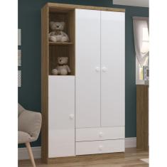 Guarda Roupa Infantil 3 Portas 2 Gavetas 2 Nichos Faz de Conta Espresso Móveis Rústico/Branco