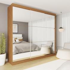 Guarda-roupa Casal 3 Portas de Correr 4 Gavetas e 9 Espelhos Rennes Carvalho