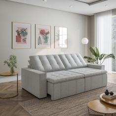 Sofá Cama Retrátil e Reclinável 4 Lugares 280cm em Linho com Molas e Braço Reto Palmeira Cabecasa Ma Prata