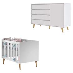 Berço Americano Ludmila e Cômoda Gran Lorena Branco Acetinado Bétula – Carolina Baby