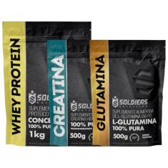 Kit: Whey Protein Concentrado 2Kg + Creatina Monohidratada 500g + Glutamina 500g - 100% Importado - Soldiers Nutrition S