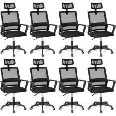 Kit 8 Cadeiras de Escritório Giratória Executiva Pro com Regulagem de 