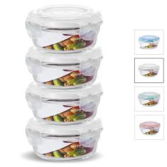 Kit Conjunto 4 Potes Vidro Hermético Tampa Plástico Marmita Mantimento