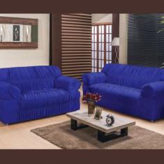 Capa de Sofá América 2 e 3 Lugares Elasticada Malha Gel - Azul Royal -
