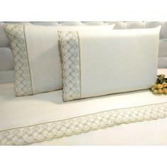 Jogo Lençol Queen Barrado 4 Peças 100% Algodão 200 Fios - INGRID BORDA