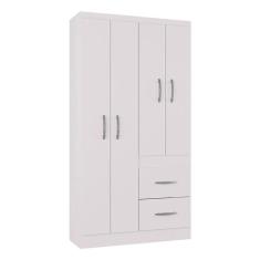 Guarda Roupa Solteiro Milão 4 Portas Branco Brilho - Poquema