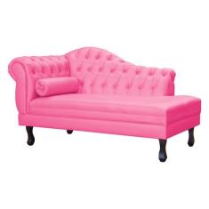 Recamier Decorativo Divã Larissa Lado Direito Couro Rosa Pink Pés Made