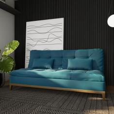 Sofá-Cama 3 Lugares Casal Excelencia Base e Pés de Madeira Suede Azul