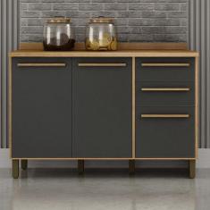 Balcão 120cm 3 Portas 2 Gavetas Salvador - Valdemóveis, Cinamomo/Grafi